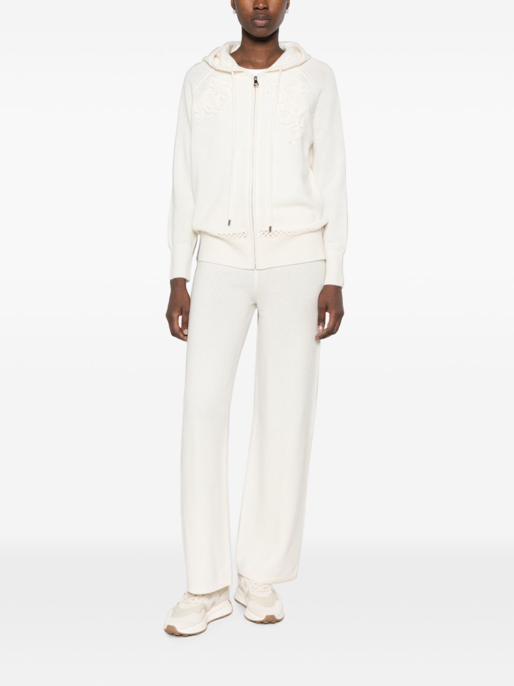 Ermanno Firenze Fine Knit Drawstring Trousers — White, view 3