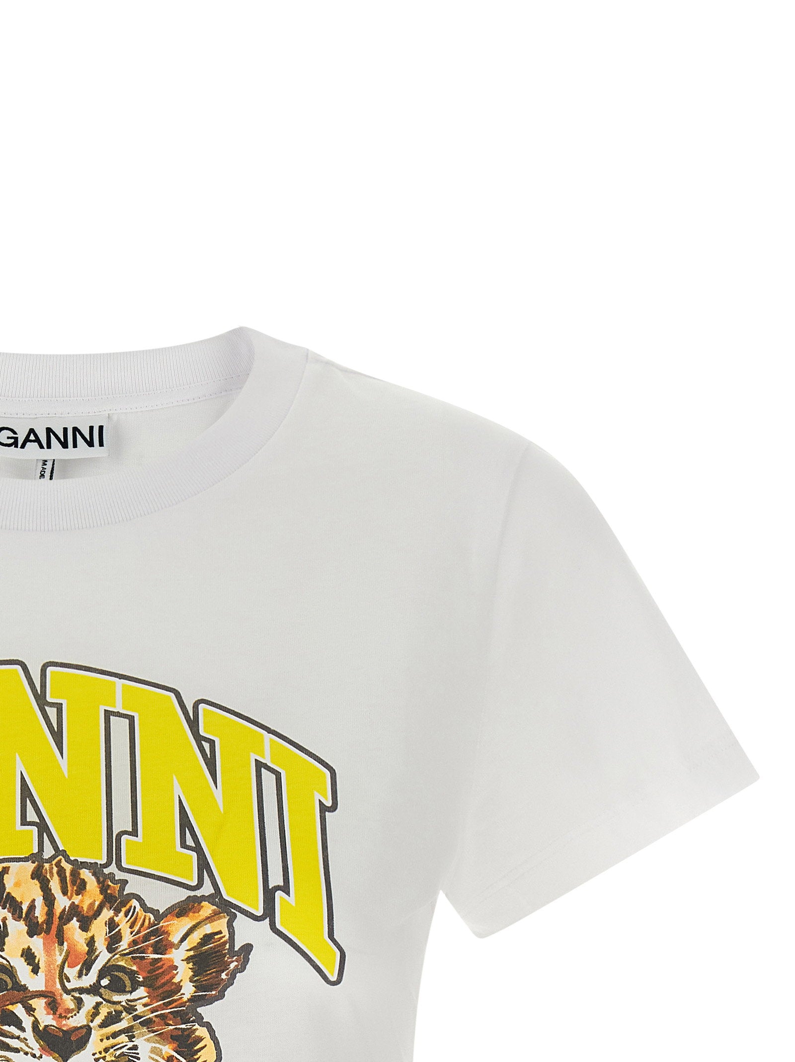 Ganni Tiger-Print Organic Cotton T-shirt — White - S, view 3