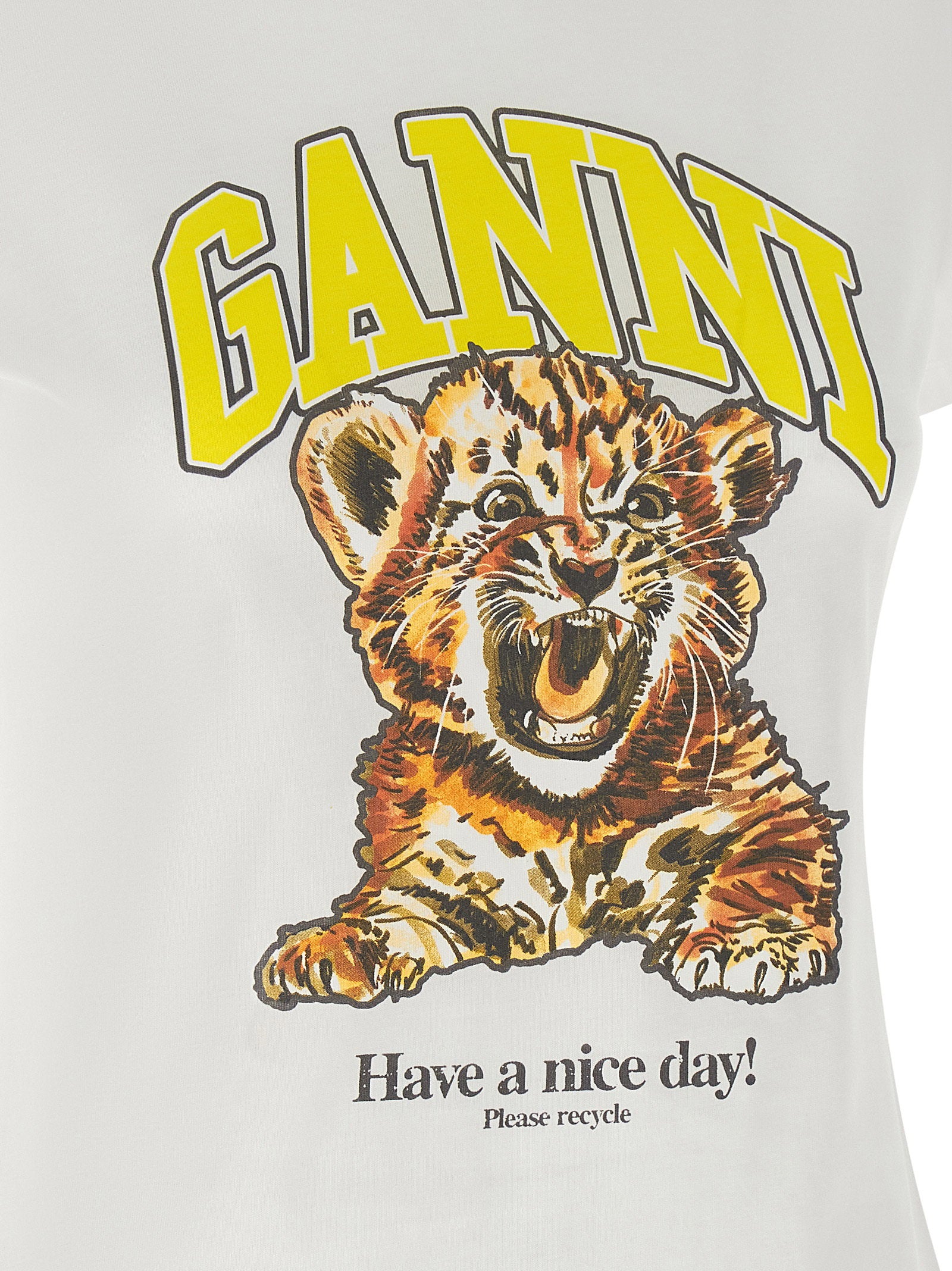 Ganni Tiger-Print Organic Cotton T-shirt — White - S, view 4