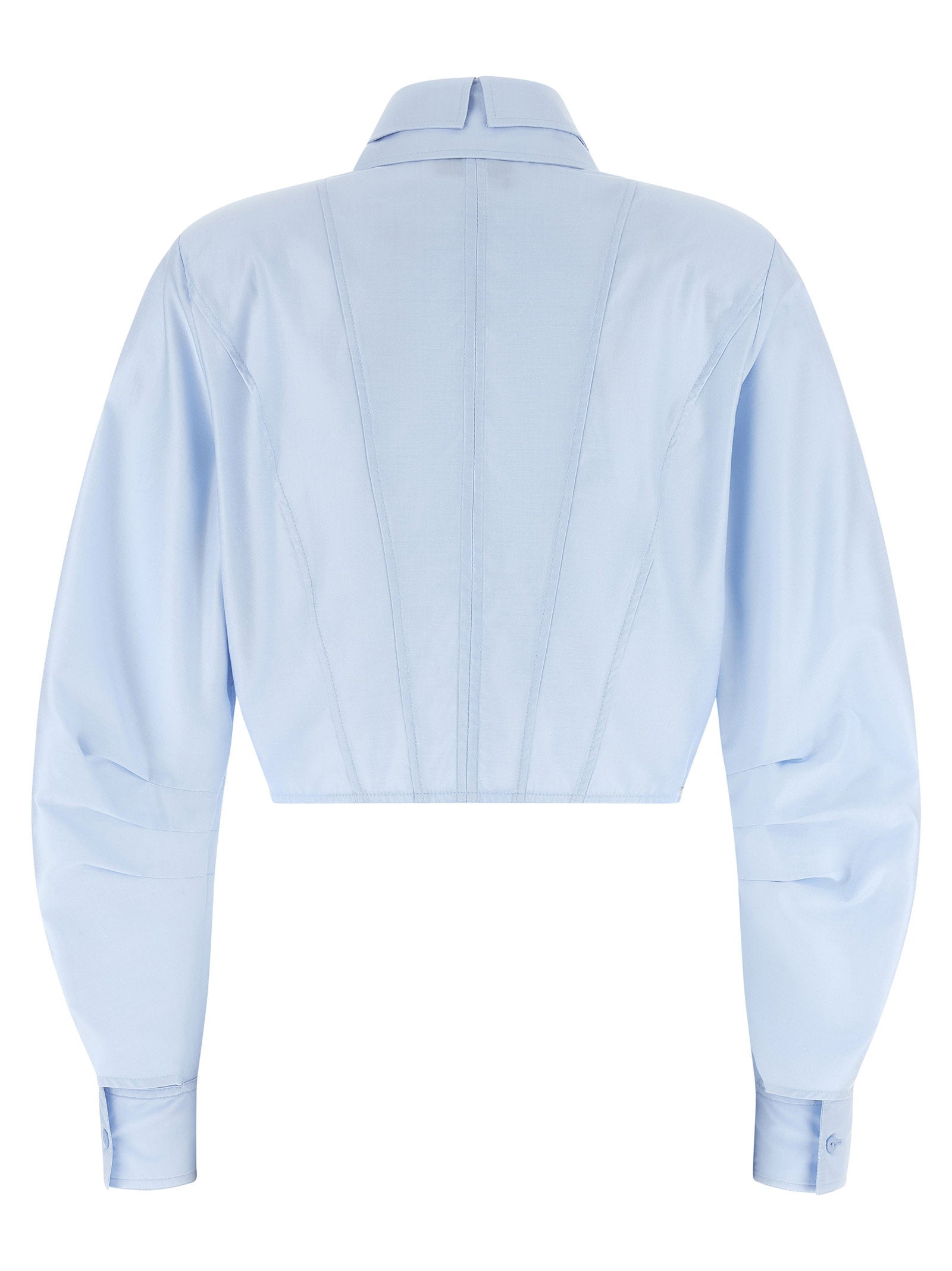 Elisabetta Franchi Cropped Bustier Cotton Poplin Shirt — Light Blue - 38 IT, view 2