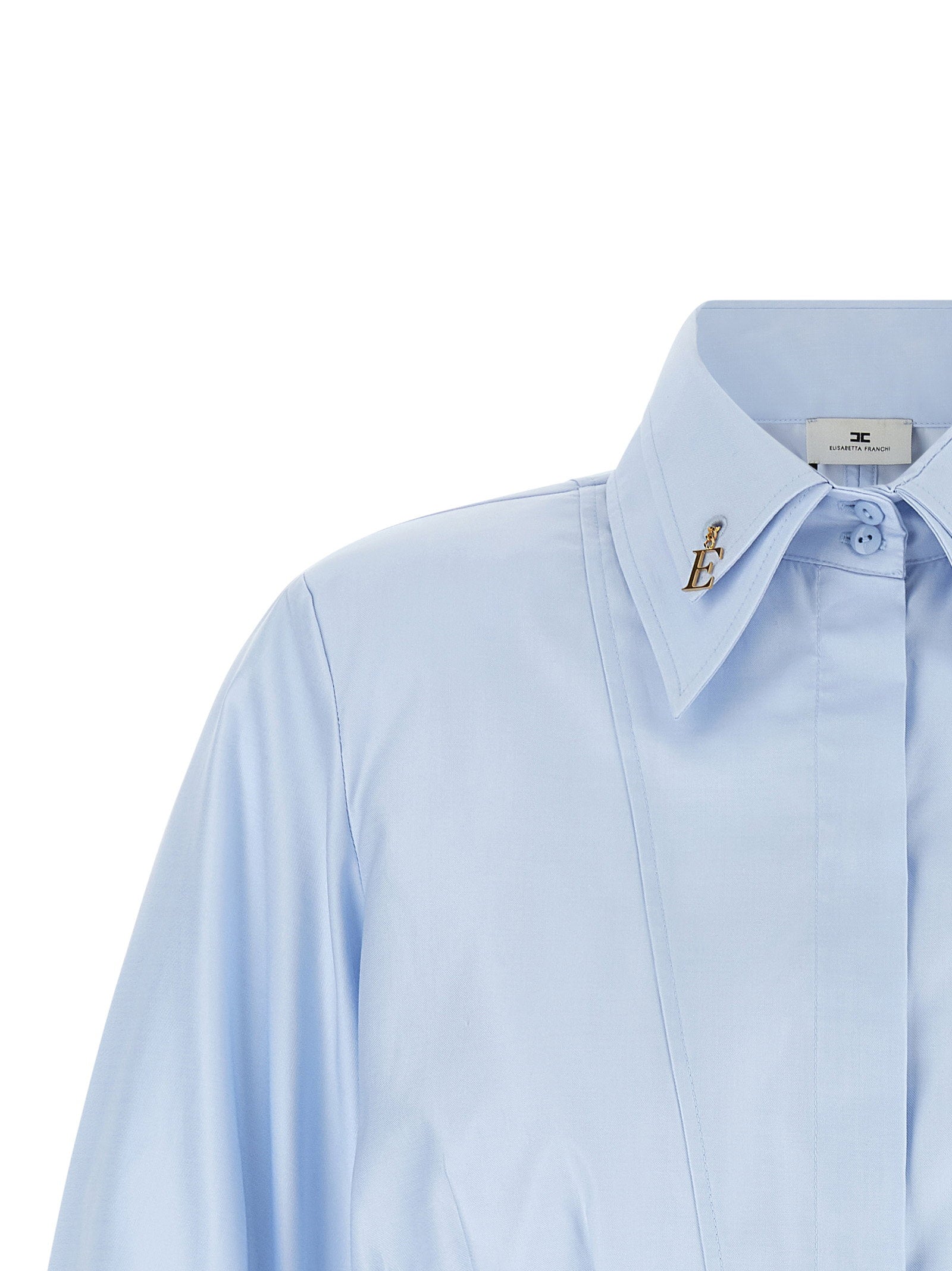 Elisabetta Franchi Cropped Bustier Cotton Poplin Shirt — Light Blue - 38 IT, view 3