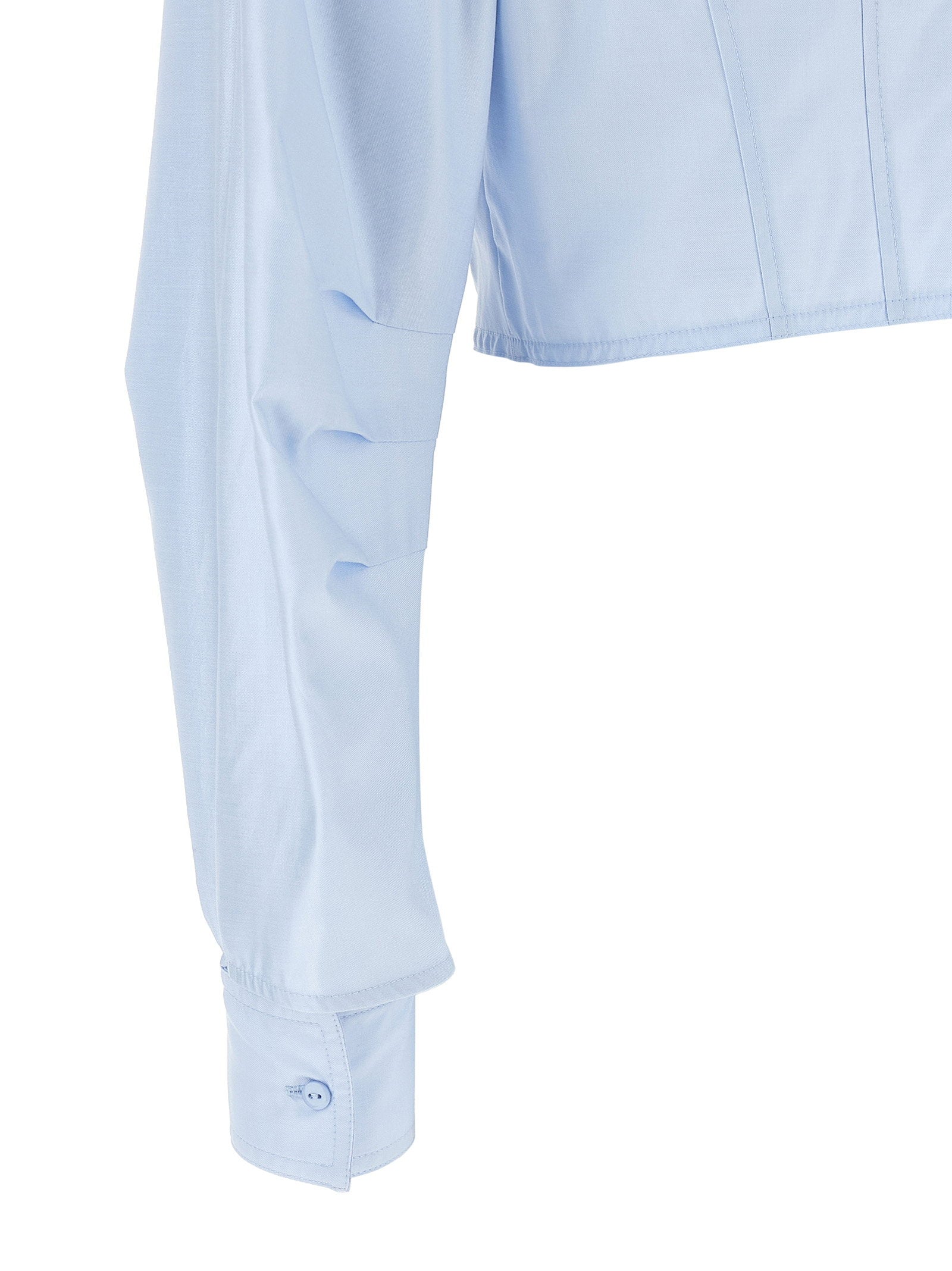 Elisabetta Franchi Cropped Bustier Cotton Poplin Shirt — Light Blue - 38 IT, view 4