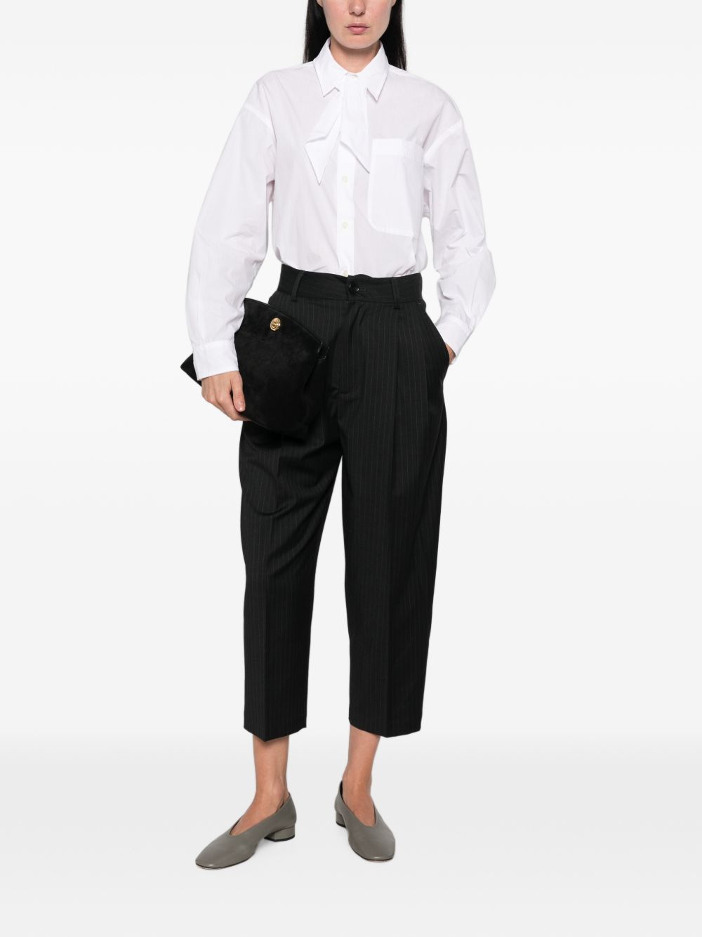 NICHOLSON & NICHOLSON Pussy-Bow Cotton Blouse — White, view 2