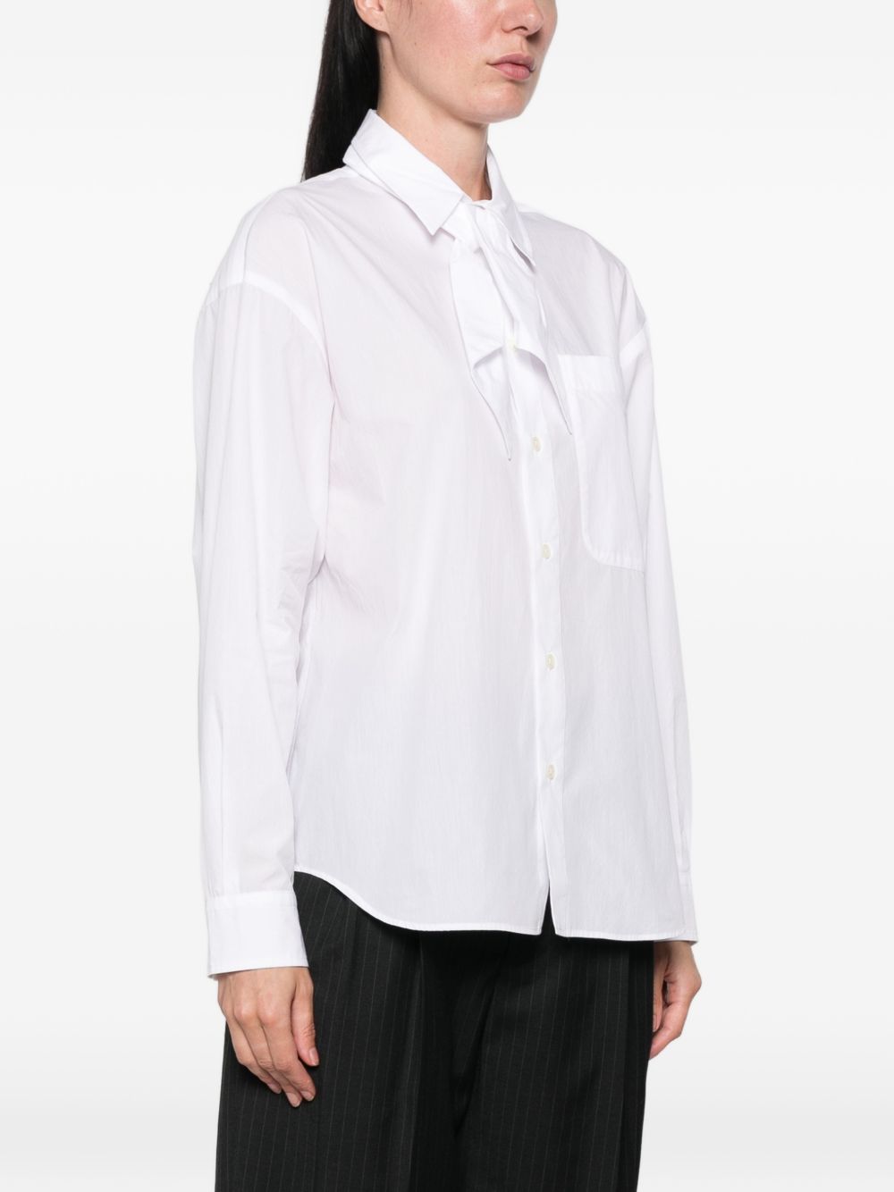 NICHOLSON & NICHOLSON Pussy-Bow Cotton Blouse — White, view 4