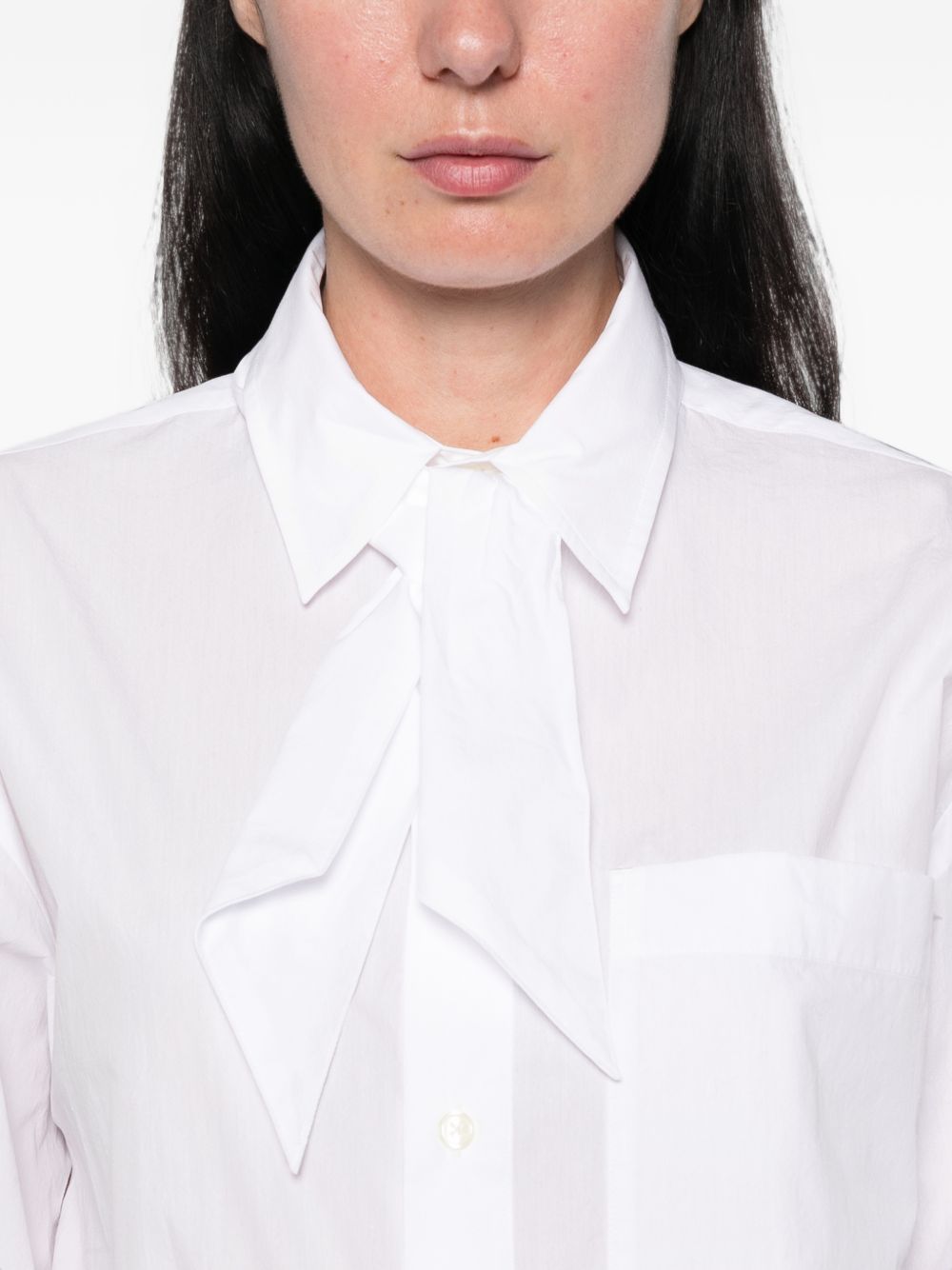 NICHOLSON & NICHOLSON Pussy-Bow Cotton Blouse — White, view 5