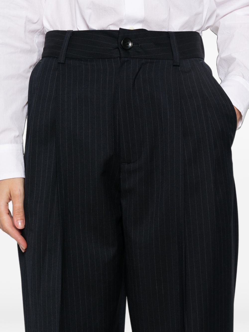 NICHOLSON & NICHOLSON Pinstriped Trousers — Navy, view 3