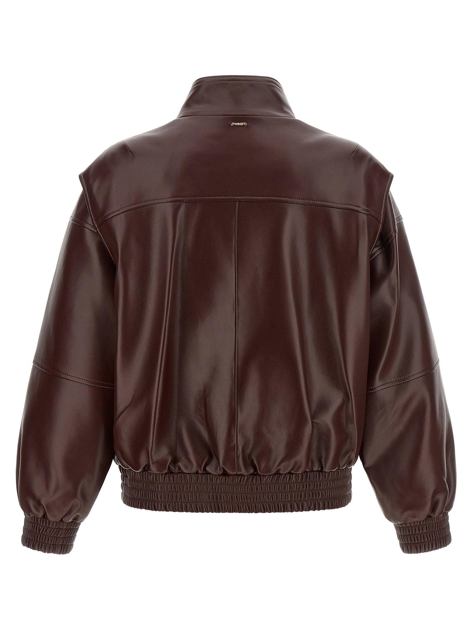 Twin Set Leather-Effect Bomber Jacket — Brown, view 2
