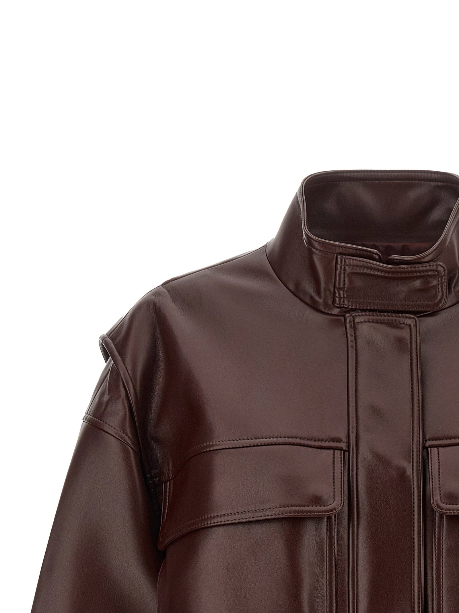 Twin Set Leather-Effect Bomber Jacket — Brown, view 3