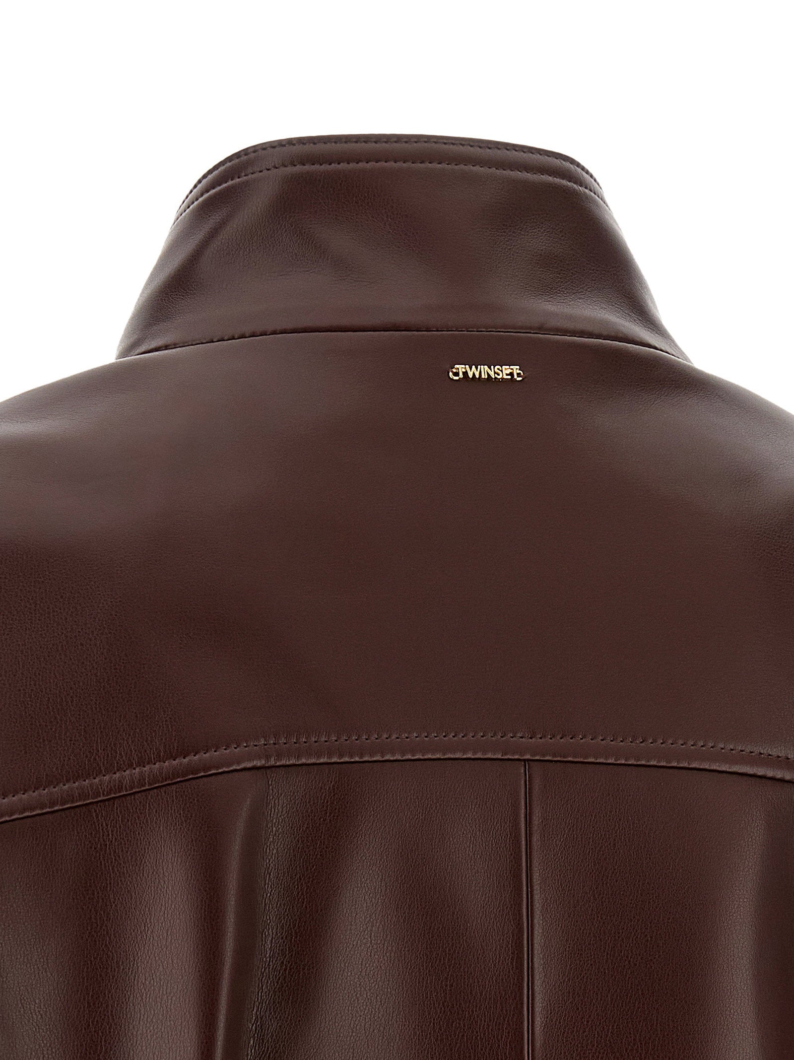 Twin Set Leather-Effect Bomber Jacket — Brown, view 4