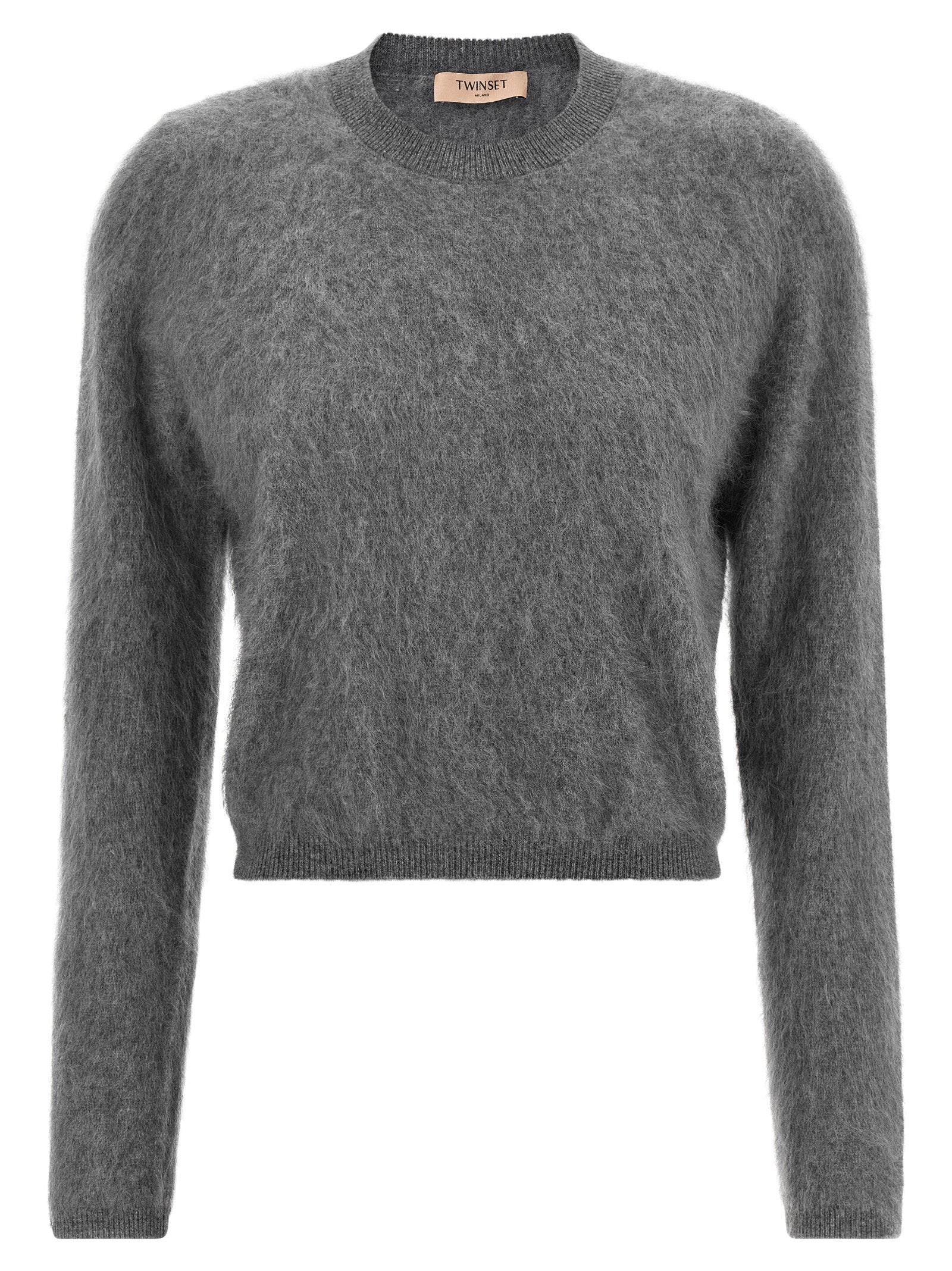 Twin Set Brushed Wool-Cashmere-Silk Blend Sweater — Gray by Twin-Set