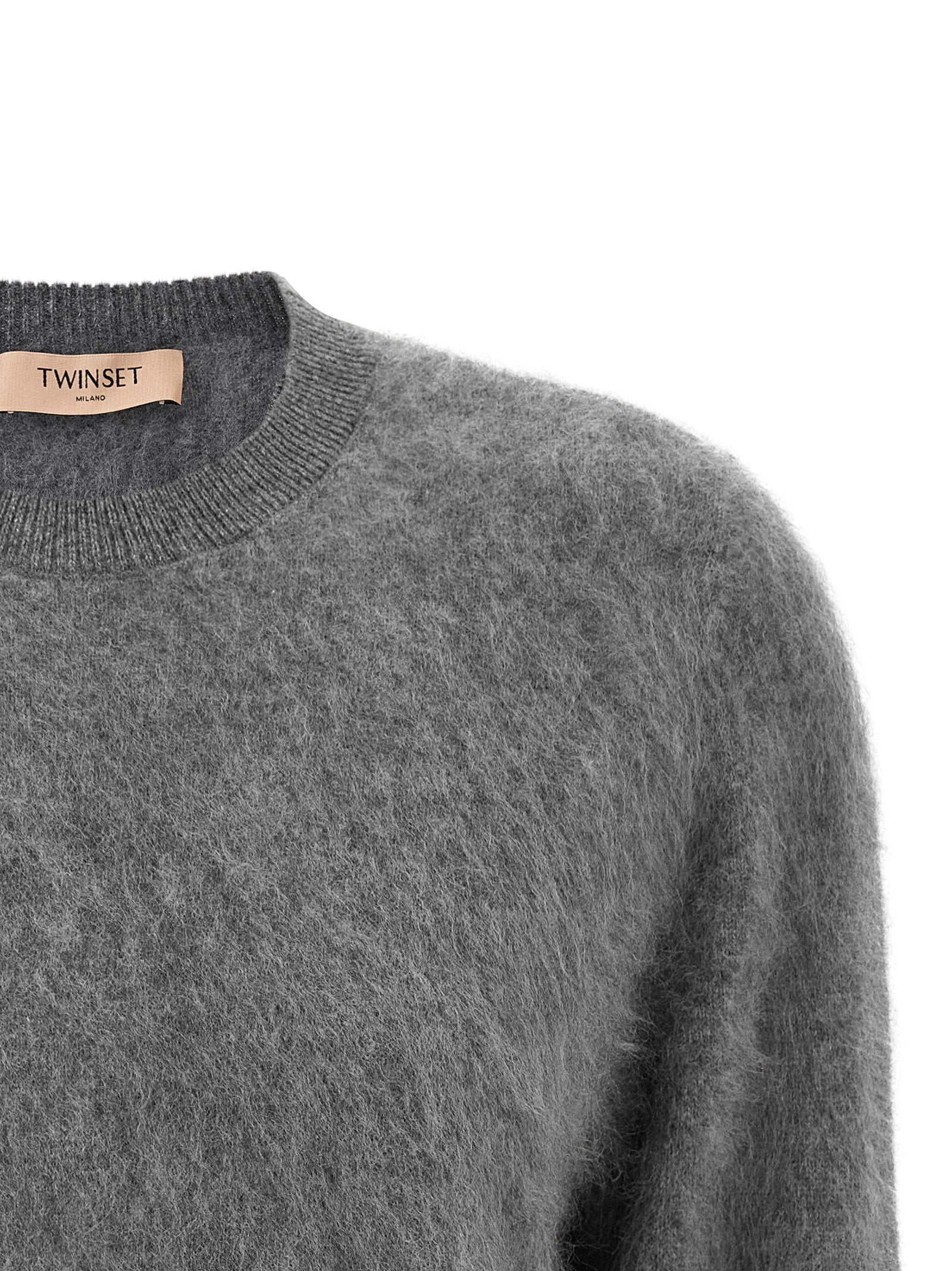 Twin Set Brushed Wool-Cashmere-Silk Blend Sweater — Gray, view 3