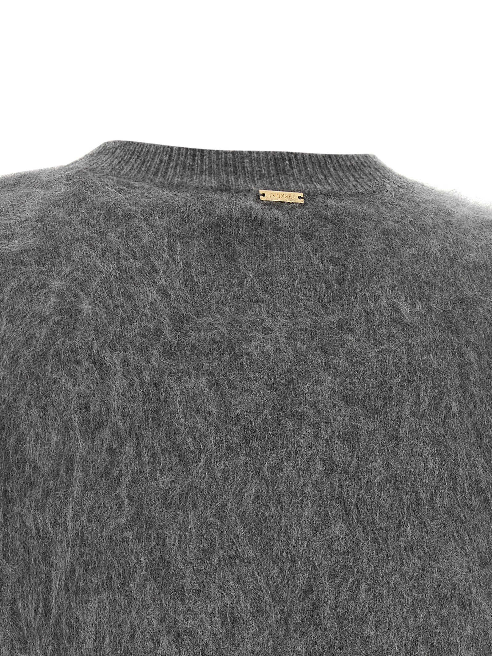 Twin Set Brushed Wool-Cashmere-Silk Blend Sweater — Gray, view 4