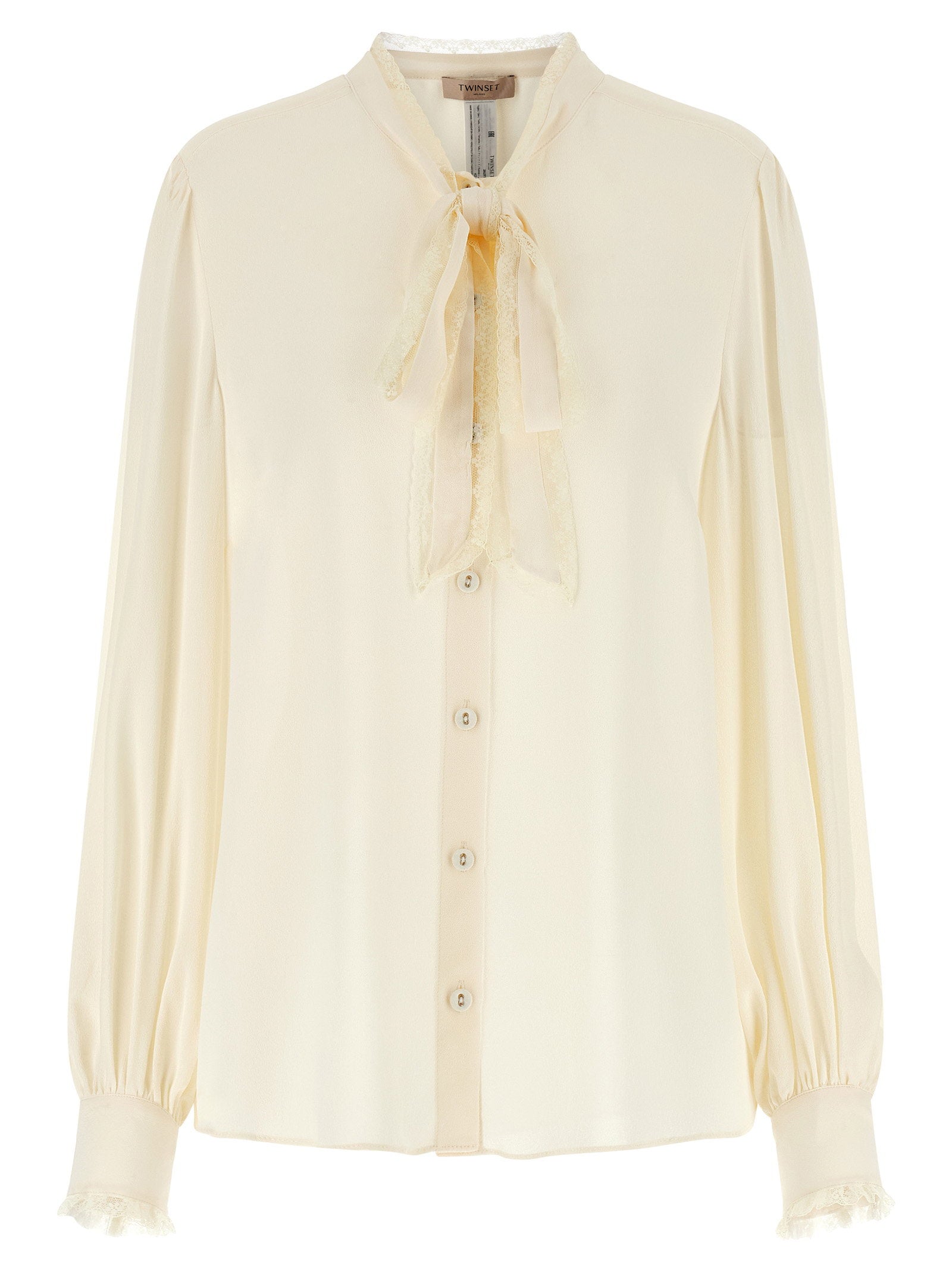 Twin Set Lace-Trimmed Viscose Blouse — Cream by Twin-Set
