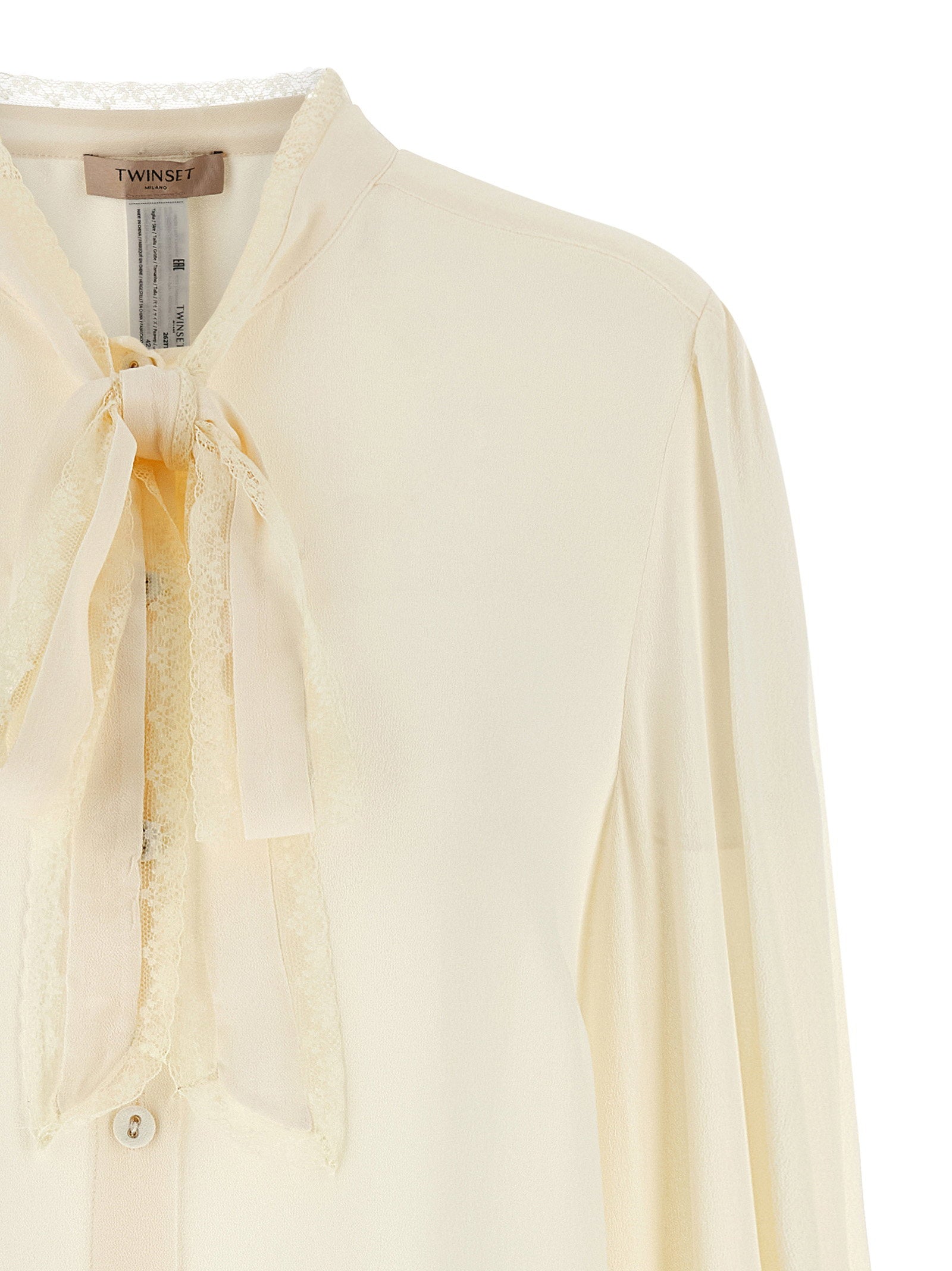 Twin Set Lace-Trimmed Viscose Blouse — Cream, view 3