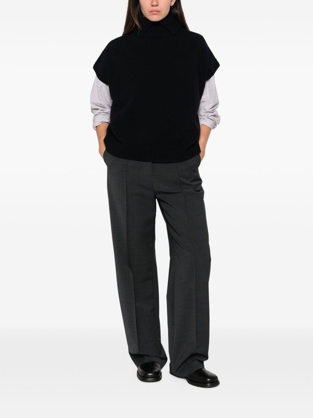 NICHOLSON & NICHOLSON Ribbed Wool Knit Vest — Black, view 2