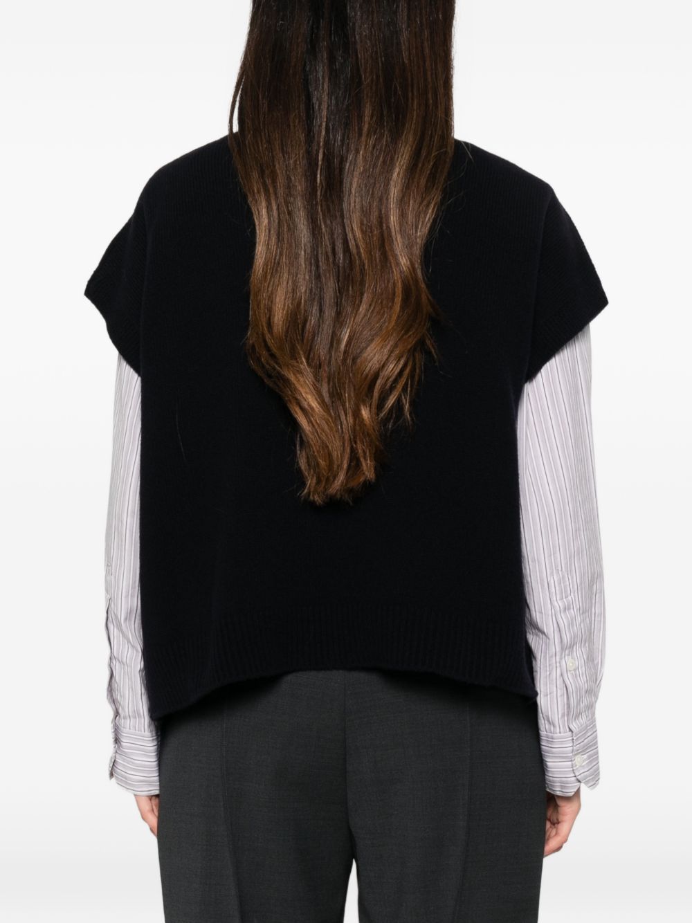 NICHOLSON & NICHOLSON Ribbed Wool Knit Vest — Black, view 3