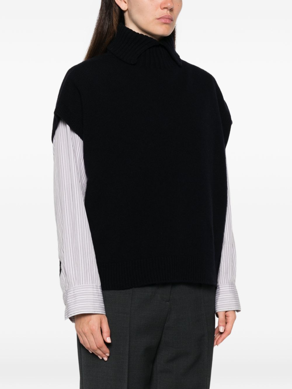 NICHOLSON & NICHOLSON Ribbed Wool Knit Vest — Black, view 4