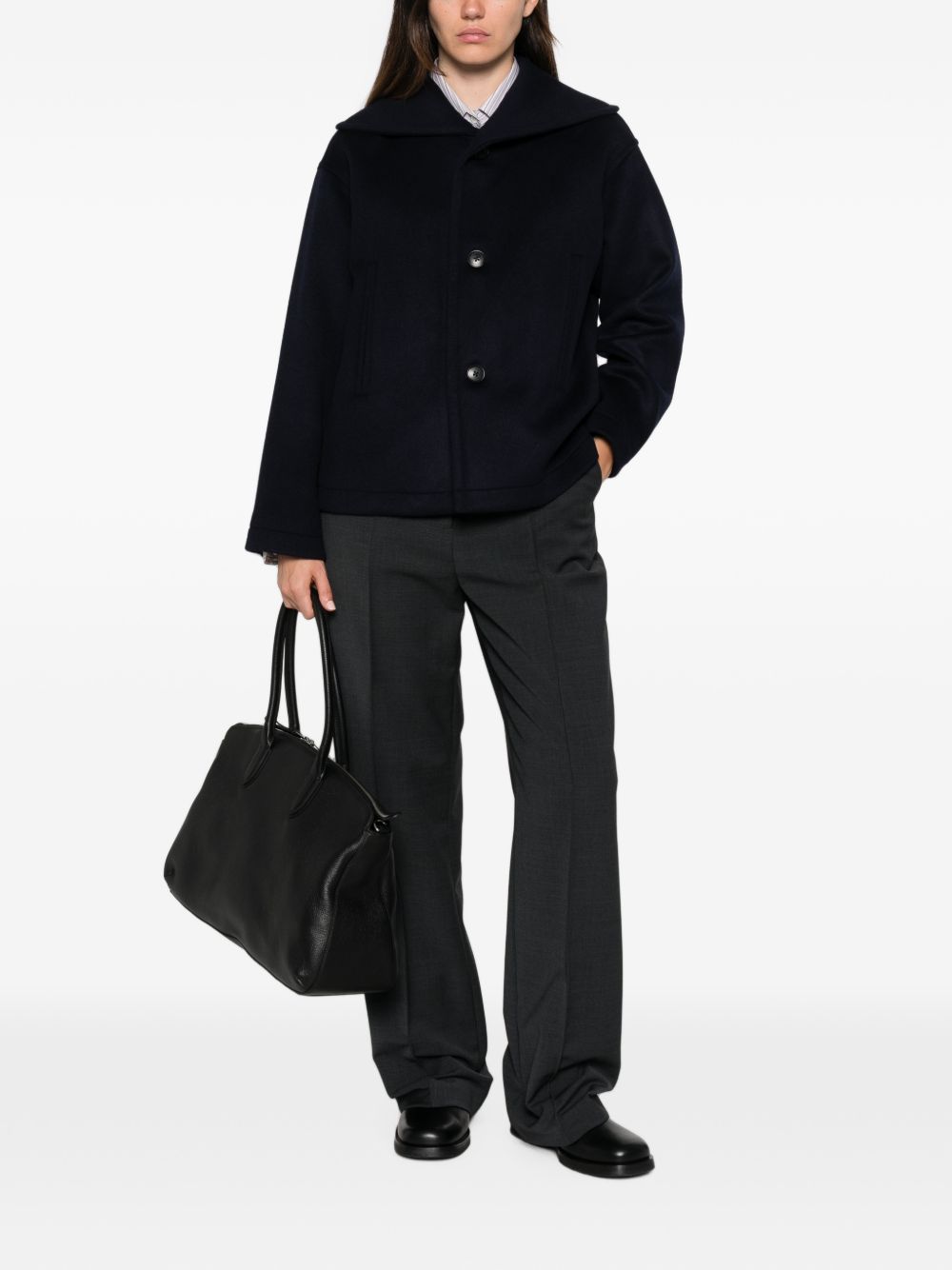 NICHOLSON & NICHOLSON Felted Wool Sailor Collar Jacket — Navy, view 4