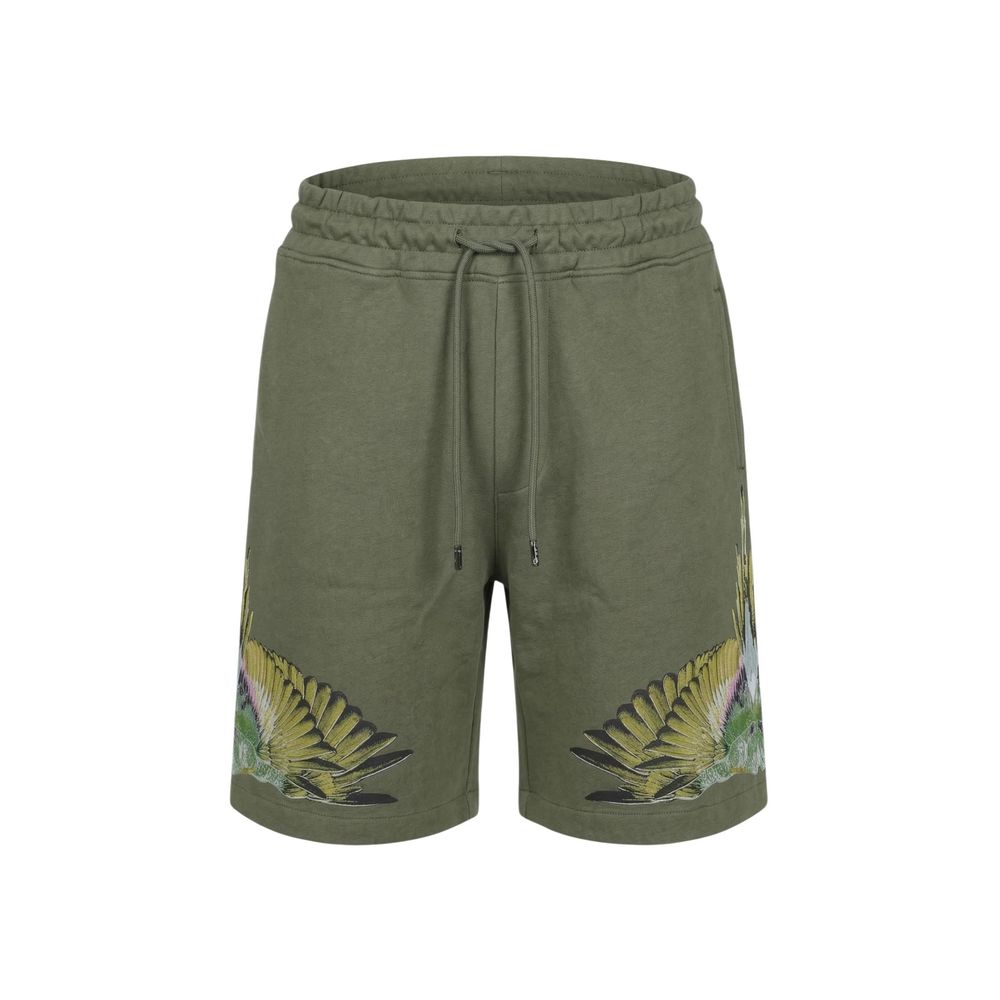 County Of Milan Embroidered Bird Motif Cotton Bermuda Shorts — Green, view 2