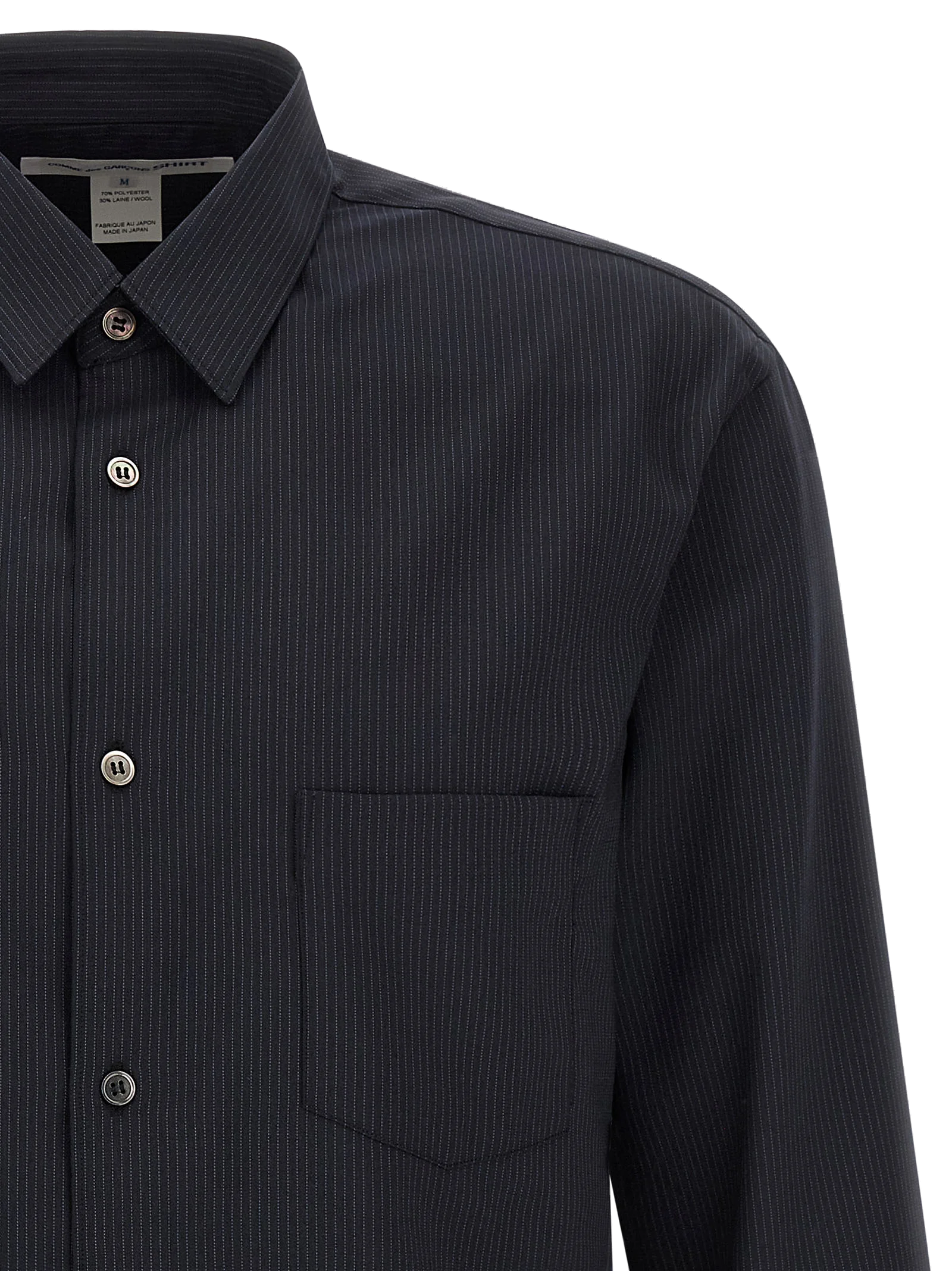 Comme des Garçons Pinstripe Wool Blend Shirt — Navy, view 3
