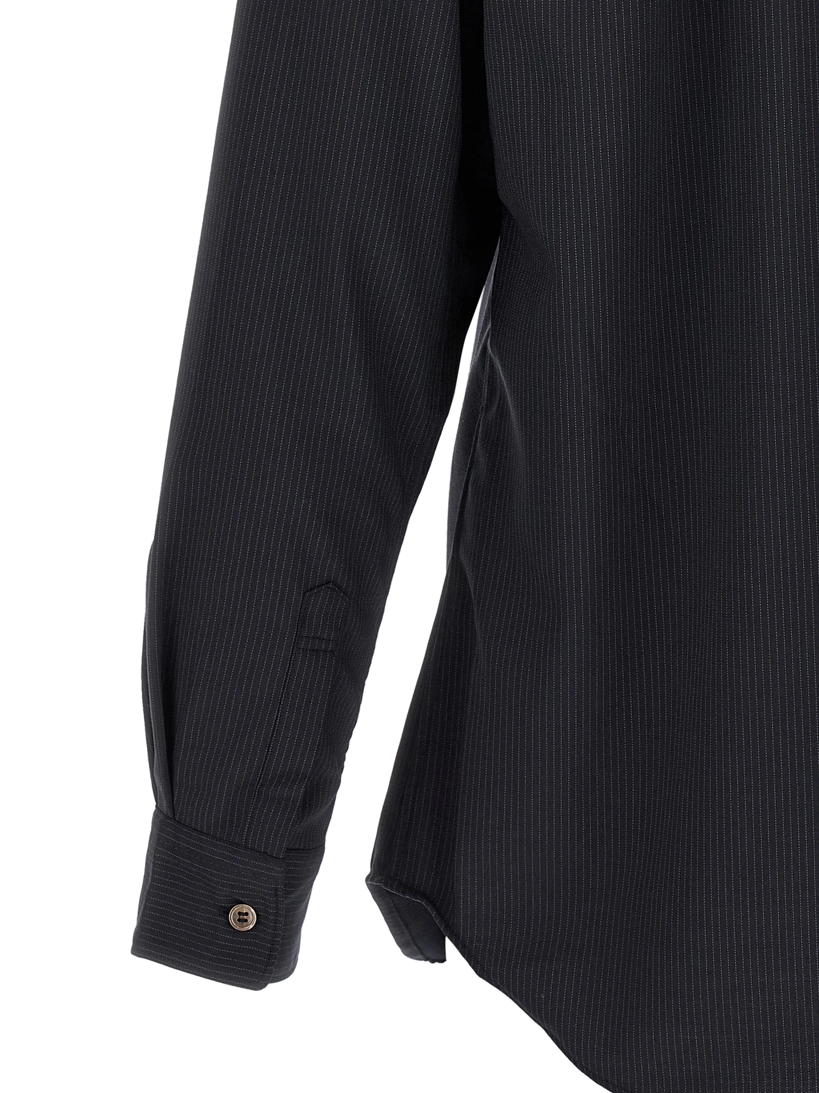 Comme des Garçons Pinstripe Wool Blend Shirt — Navy, view 4