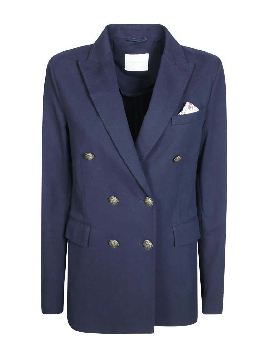 Circolo 1901 Double-Breasted Cotton Blazer — Navy by Circolo 1901
