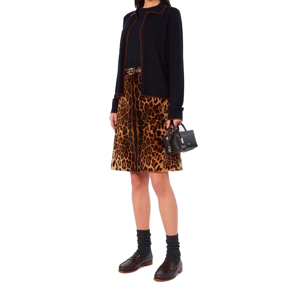 Max Mara Leopard-Print Velvet Skirt — Brown, view 2