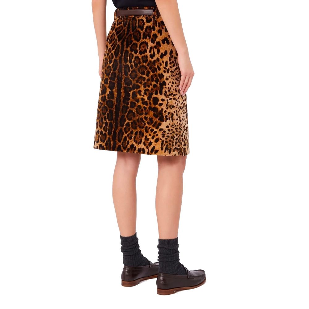 Max Mara Leopard-Print Velvet Skirt — Brown, view 3