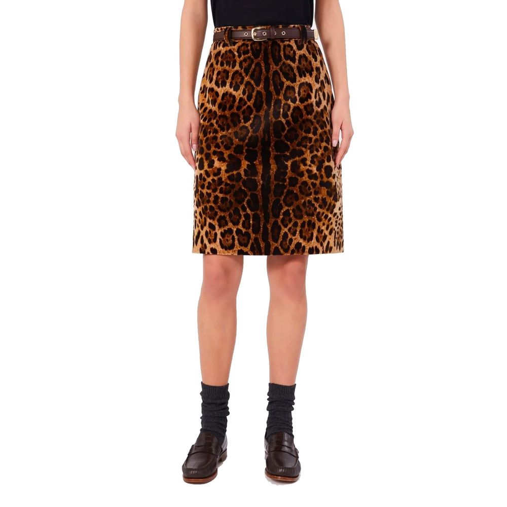 Max Mara Leopard-Print Velvet Skirt — Brown, view 4