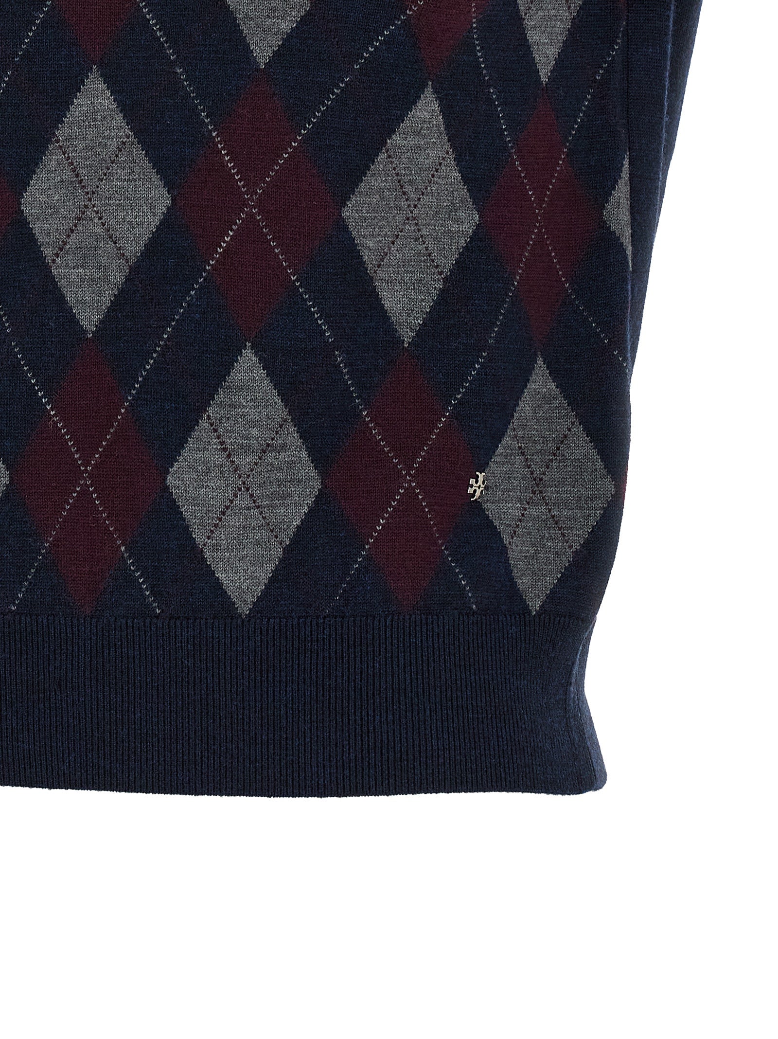 Tory Burch Argyle Merino Wool Sweater — Navy, view 4