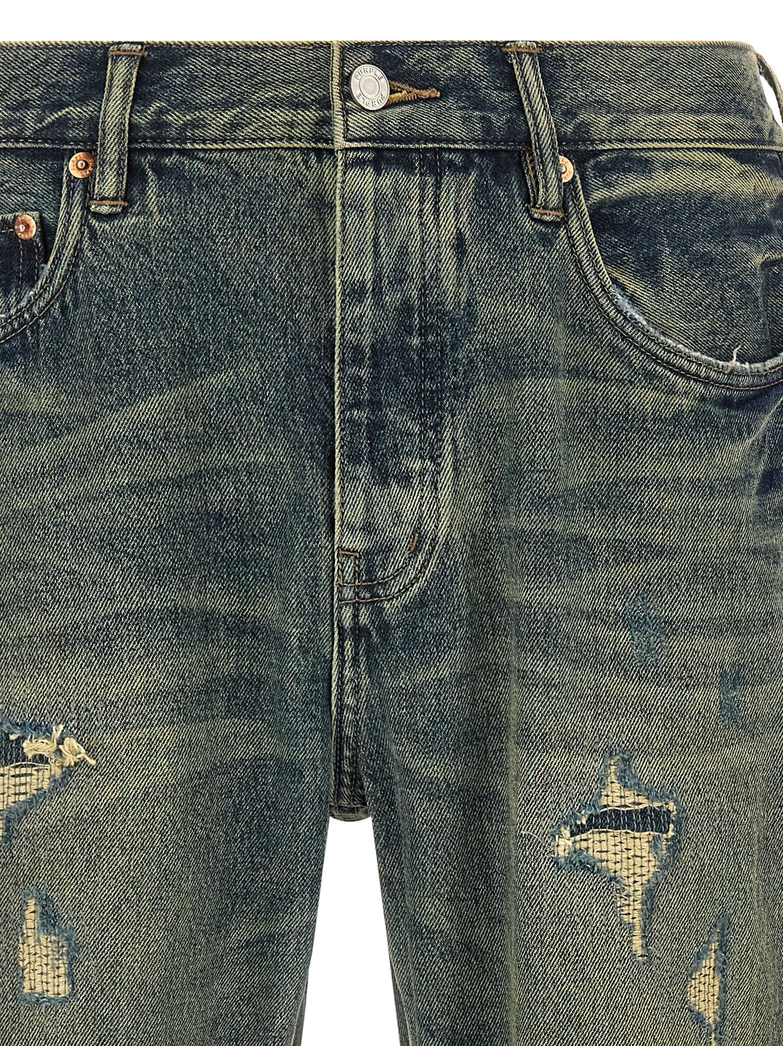 Purple Distressed Quilted-Insert Bootcut Jeans — Blue, view 3