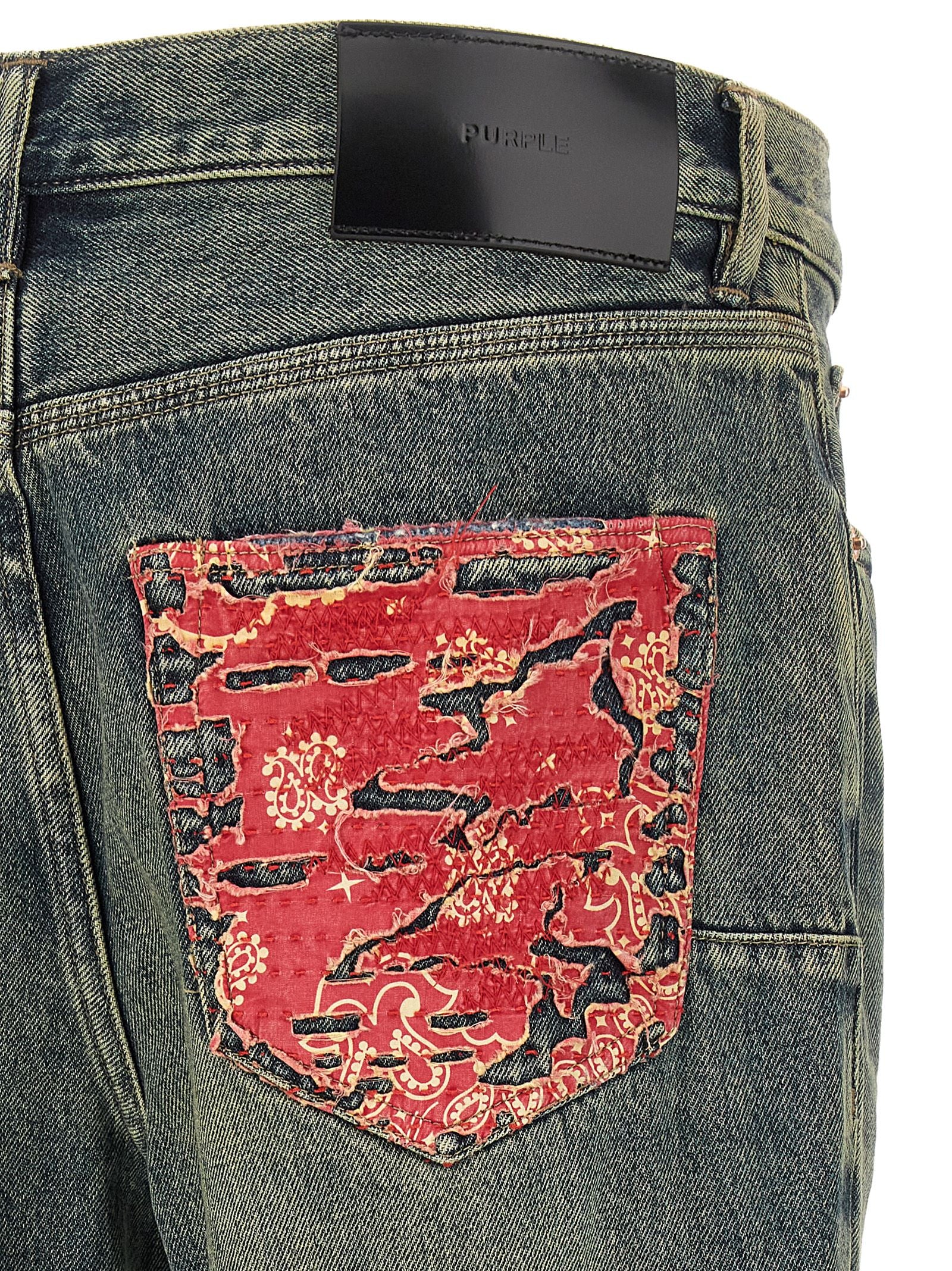 Purple Distressed Quilted-Insert Bootcut Jeans — Blue, view 4