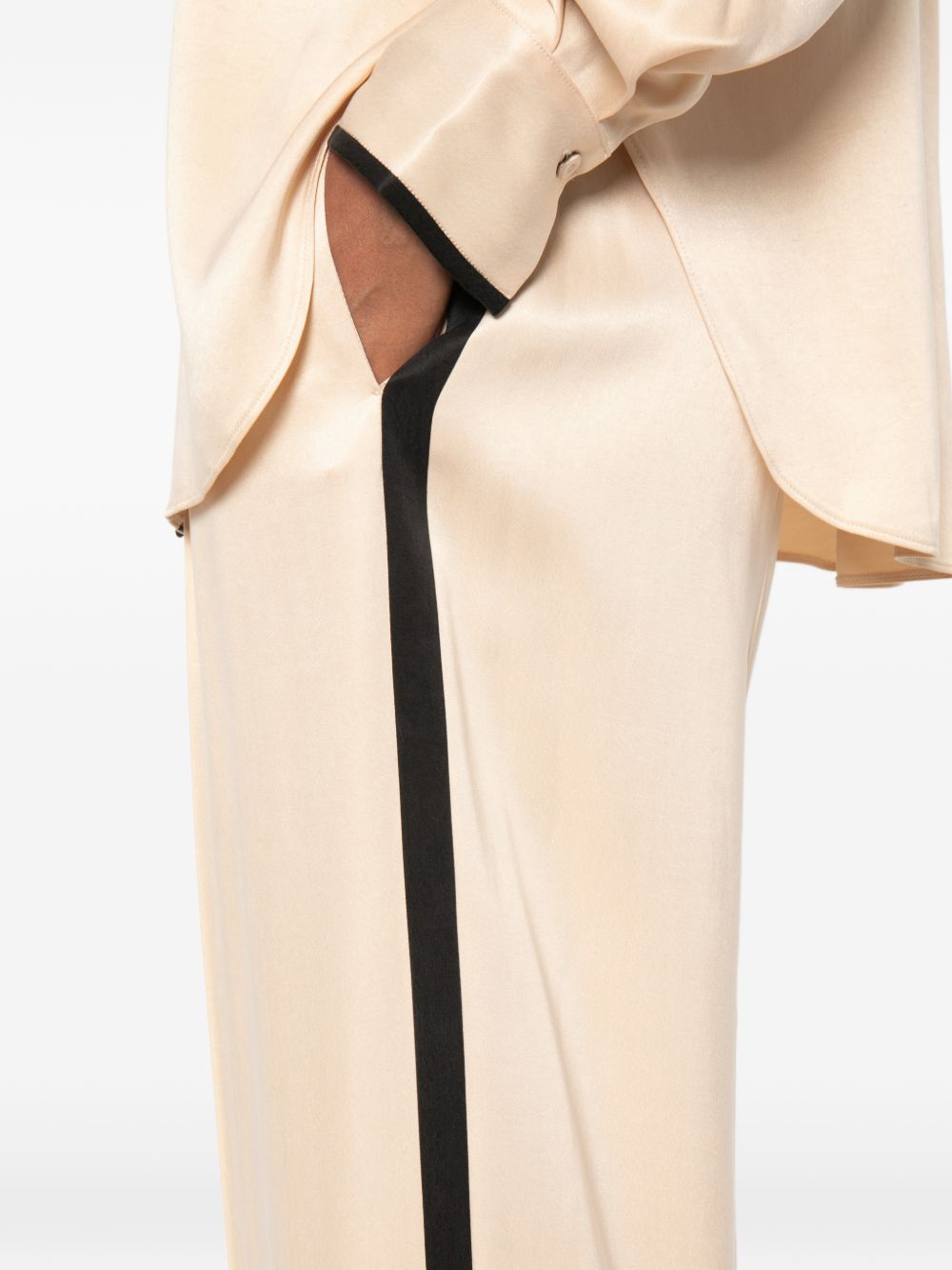 Forte Forte Side-Stripe Satin Trousers — Beige, view 2