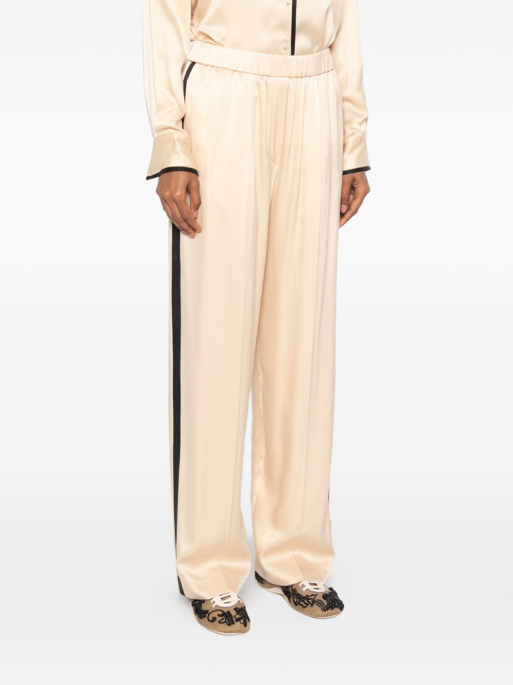 Forte Forte Side-Stripe Satin Trousers — Beige, view 4