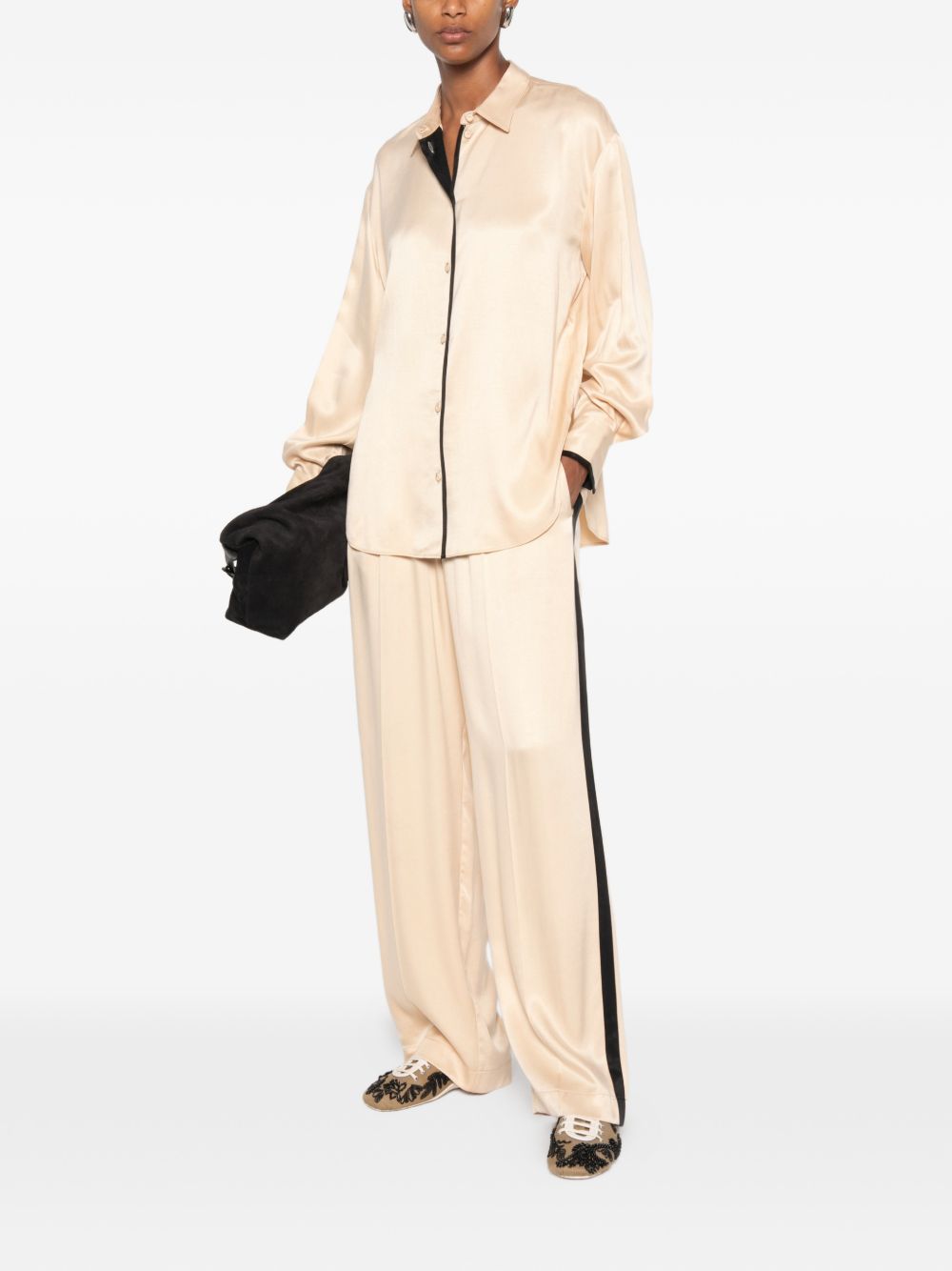 Forte Forte Side-Stripe Satin Trousers — Beige, view 5