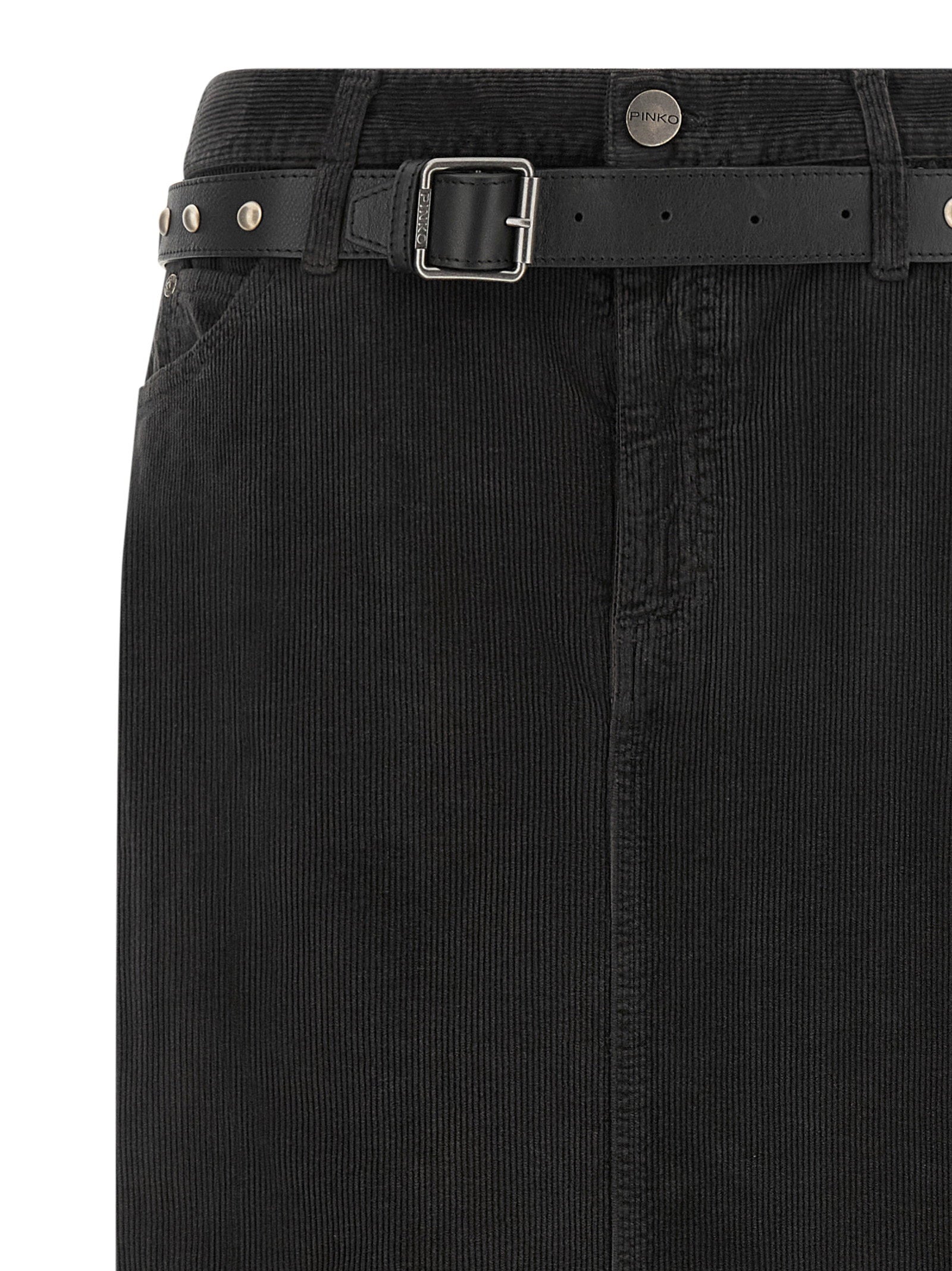 Pinko Corduroy Midi Skirt — Black, view 3