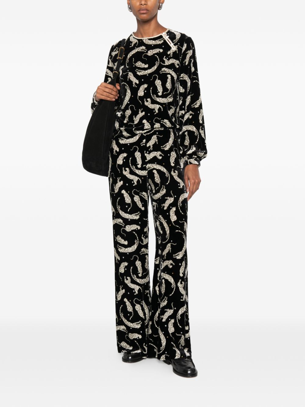 Forte Forte Leopard-Print Velvet Blouse — Black, view 2