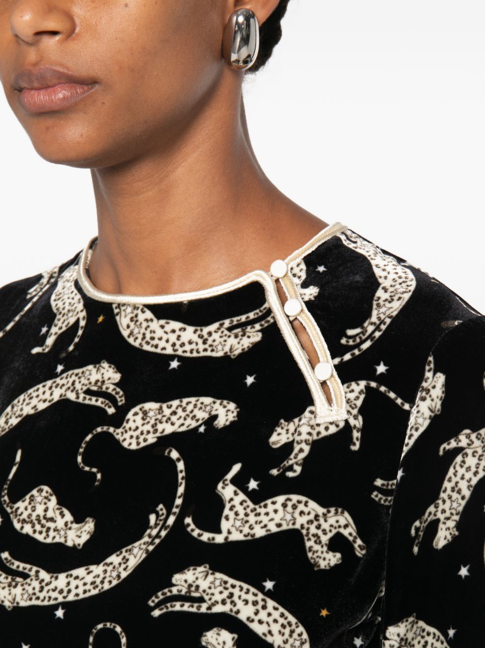 Forte Forte Leopard-Print Velvet Blouse — Black, view 3