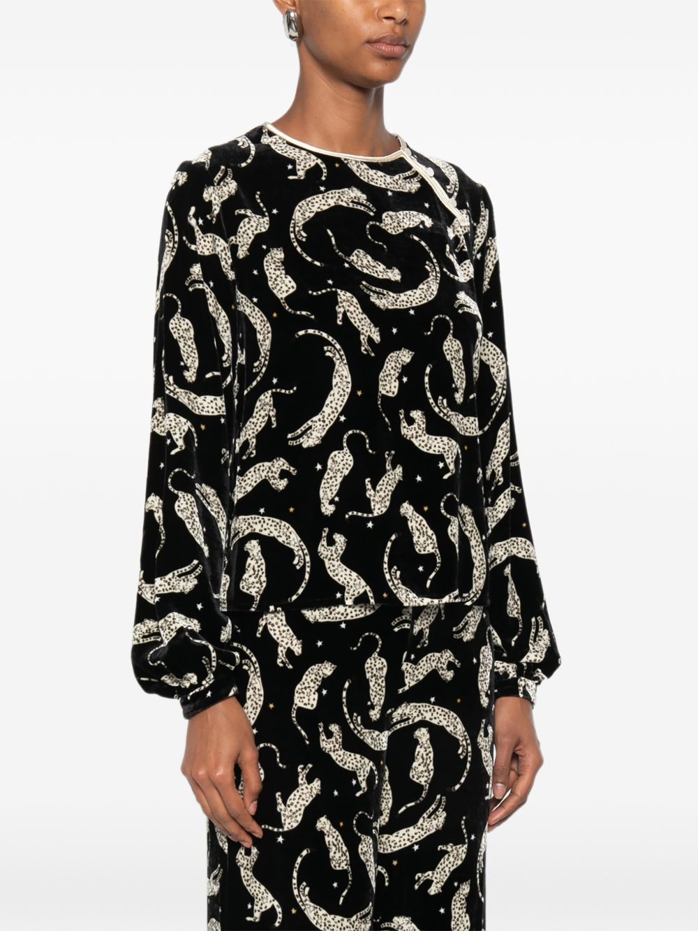 Forte Forte Leopard-Print Velvet Blouse — Black, view 4