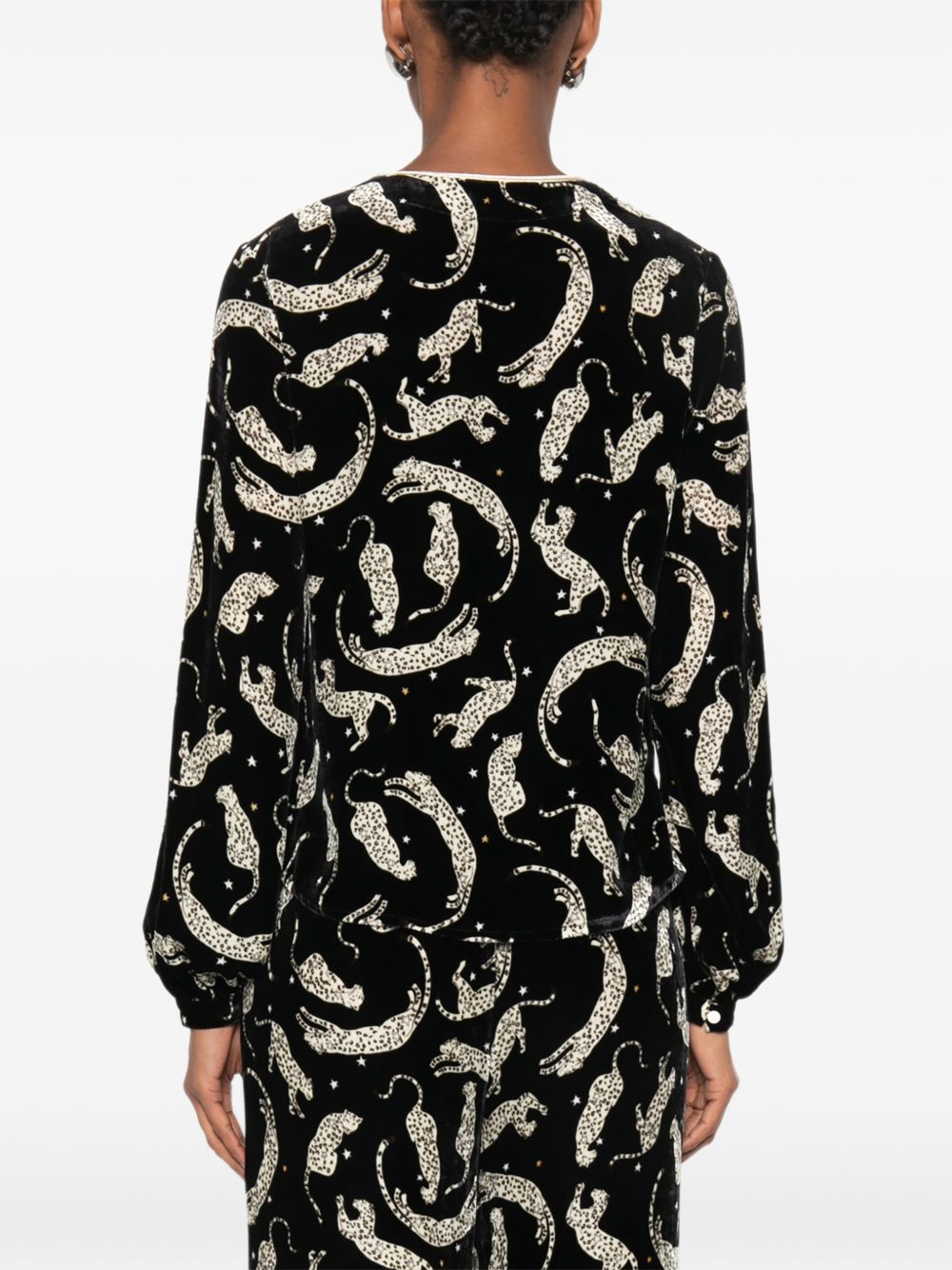Forte Forte Leopard-Print Velvet Blouse — Black, view 5