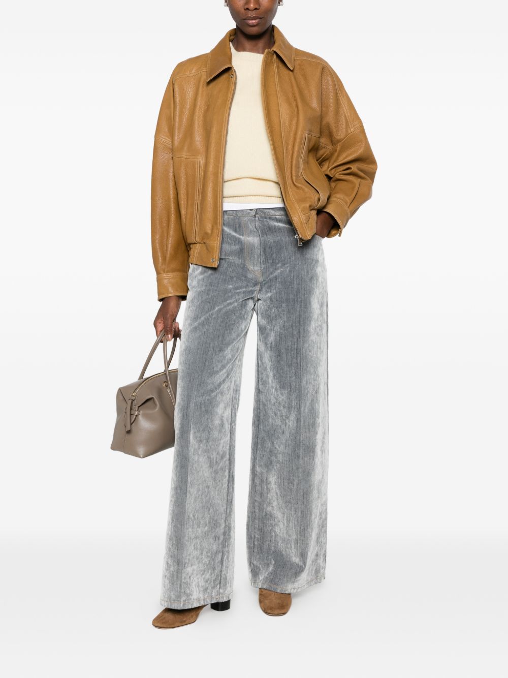 Forte Forte Wide-Leg Denim Jeans — Grey, view 4