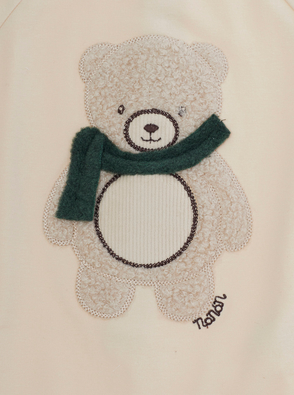 NanáN Bear-Embroidered Cotton Bodysuit — Beige, view 3