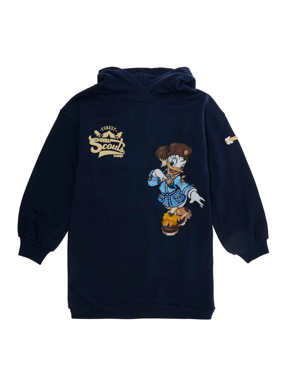Monnalisa Cartoon Character Embroidered Hooded Sweatshirt Dress — Navy by Monnalisa