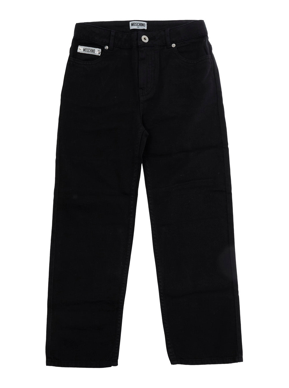 Moschino Logo Patch Cotton Trousers — Black by Moschino