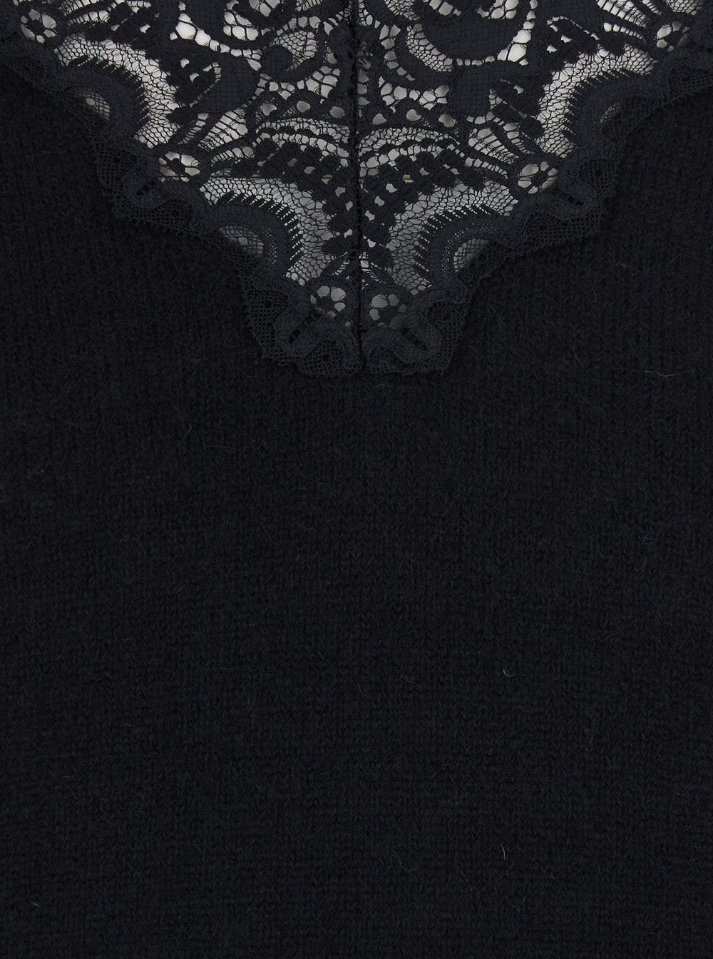 Jucca Lace-Trimmed V-Neck Alpaca Sweater — Black, view 3