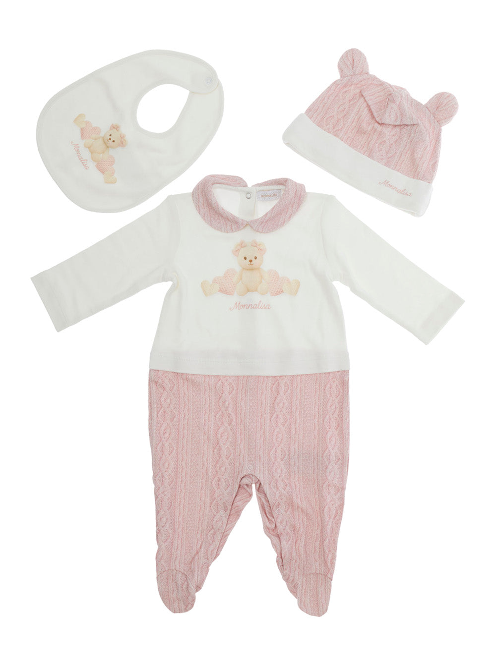 Monnalisa Bamboo-Cotton Interlock Romper Set — Pink by Monnalisa