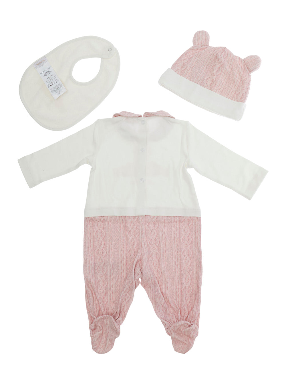 Monnalisa Bamboo-Cotton Interlock Romper Set — Pink, view 2