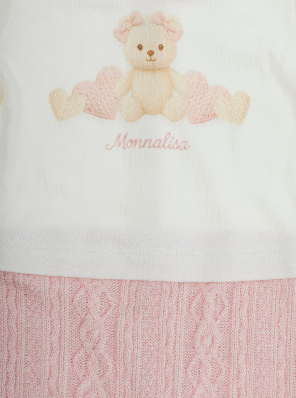 Monnalisa Bamboo-Cotton Interlock Romper Set — Pink, view 3