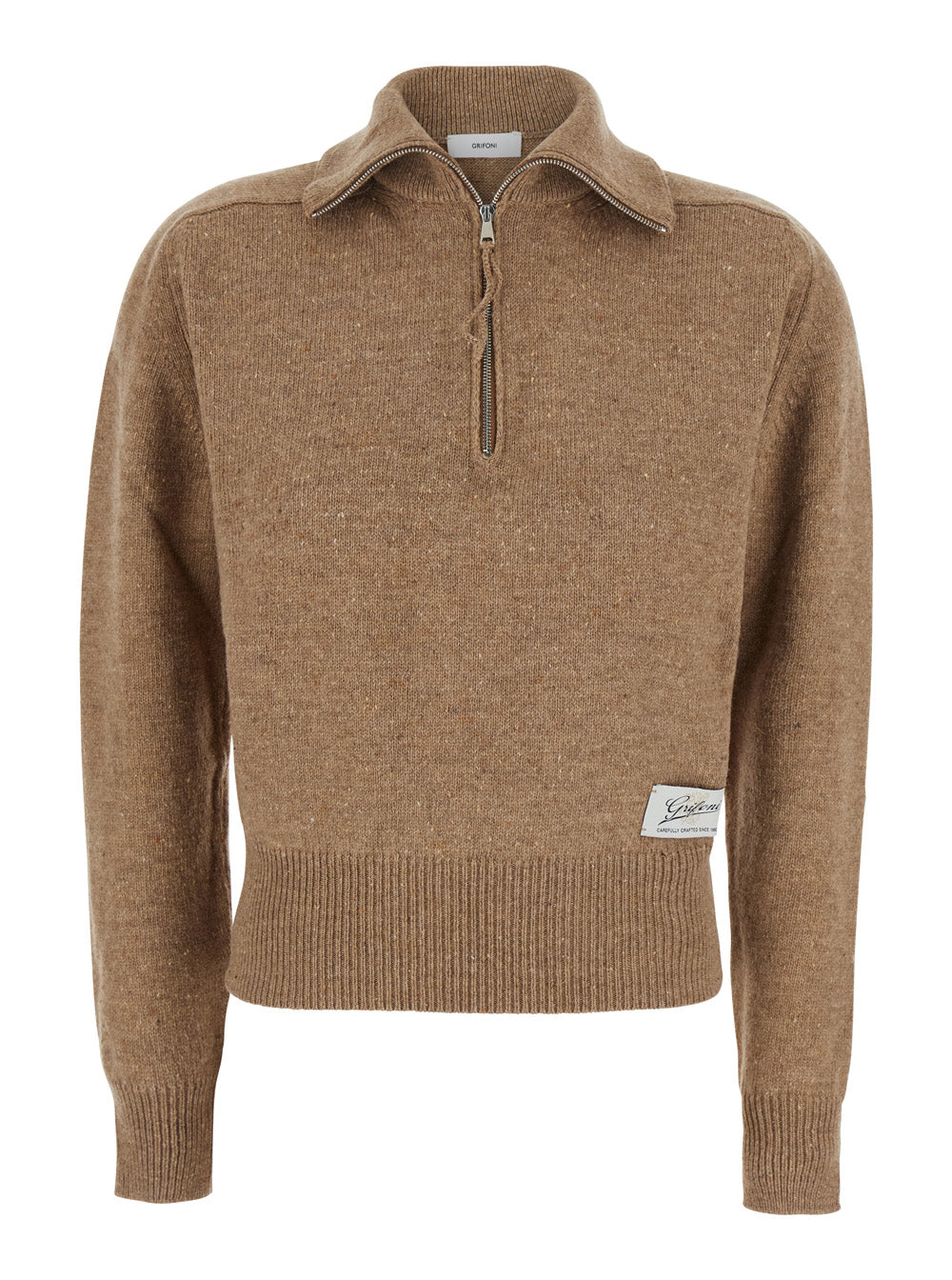 Grifoni Wool Zip-Up Sweater — Beige by Grifoni