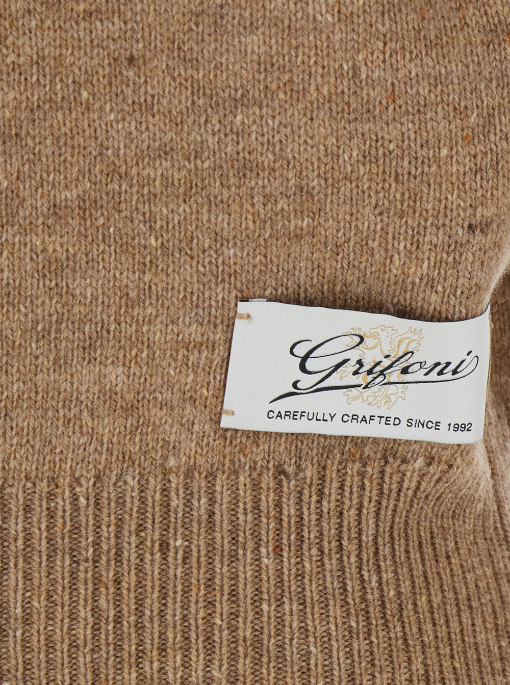 Grifoni Wool Zip-Up Sweater — Beige, view 3